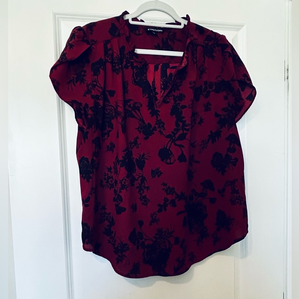 Burgundy Blouse with Black Floral Print - Picture 4 of 6
